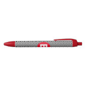 Stylo Noir Geometric Black and White Pattern Red Monogram (Haut)