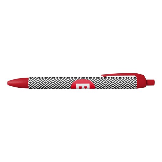 Stylo Noir Geometric Black and White Pattern Red Monogram (Haut)