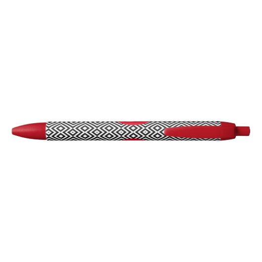 Stylo Noir Geometric Black and White Pattern Red Monogram (Dos)
