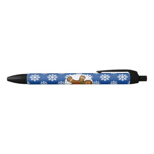 Stylo Noir Gingerbread Man on Blue White Snowflakes (Haut)
