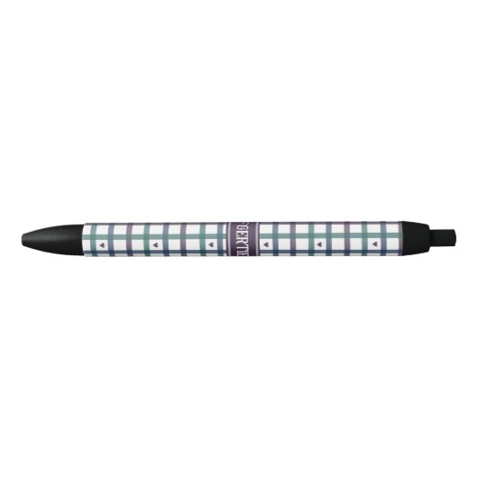 Stylo Noir Gingham Cœur Violet (Devant)