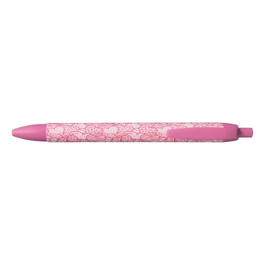 Stylo Noir Girly Blush Rose mignon Animal Imprimer Coeurs Nom (Dos)