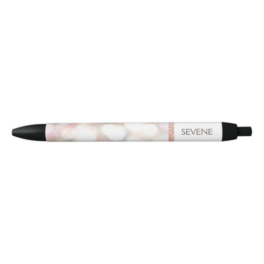 Stylo Noir Girly Bokeh Rose Gold Sequin Nom personnalisé (Devant)