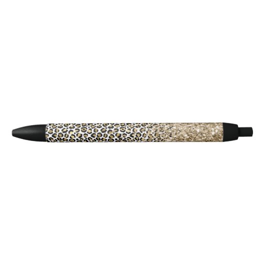 Stylo Noir Girly Glam Gold Empreinte de léopard Parties scint (Devant)