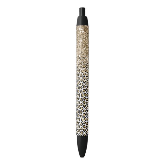 Stylo Noir Girly Glam Gold Empreinte de léopard Parties scint (devant Vertical)