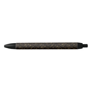 Stylo Noir Glam or feuille motif brun