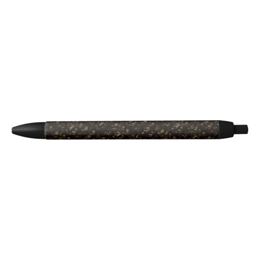 Stylo Noir Glam or feuille motif brun (Devant)