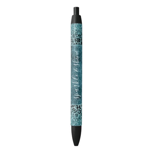 Stylo Noir Glam Turquoise Turquoise Blue Empreinte de léopard (devant Vertical)
