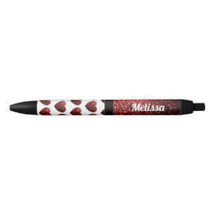 Stylo Noir Glamor Red Parties scintillant scintille Coeur Per
