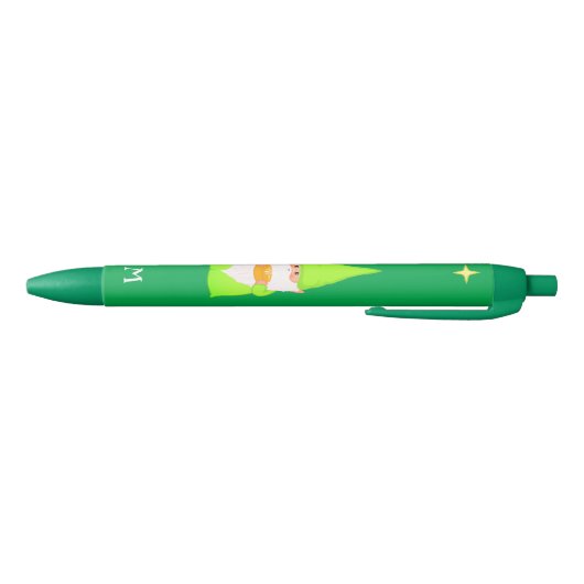 Stylo Noir Gnome mignonne tenant un cadeau et un monogramme s (Bas)
