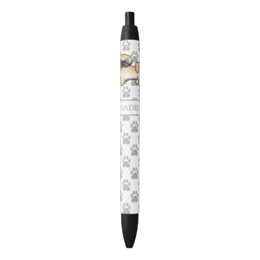 Stylo Noir Gold avec Masque noir Chih Tzu Cartoon Chien & Nom (devant Vertical)