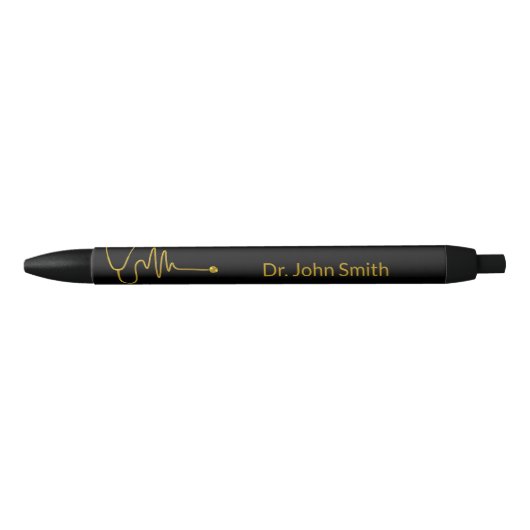 Stylo Noir Gold Luxury Stethoscope ECG Wave EKG Line Medical (Devant)