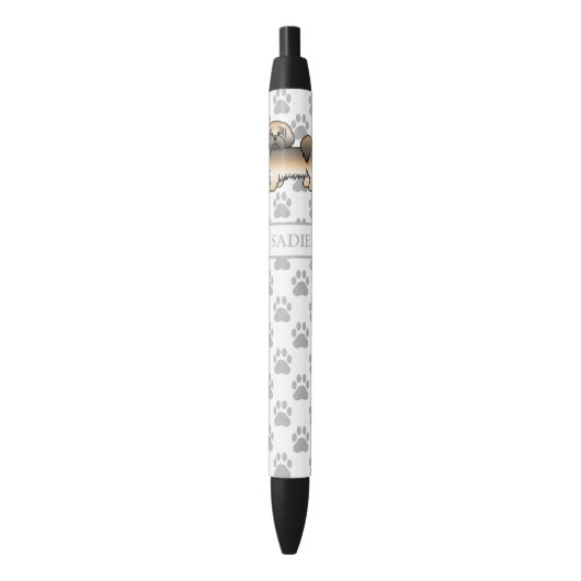 Stylo Noir Gold Sable Lhasa Apso Cartoon Chien & Nom (devant Vertical)