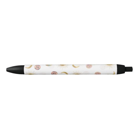 Stylo Noir Gold Sun Moon Planètes Space Illustration blanche (Devant)
