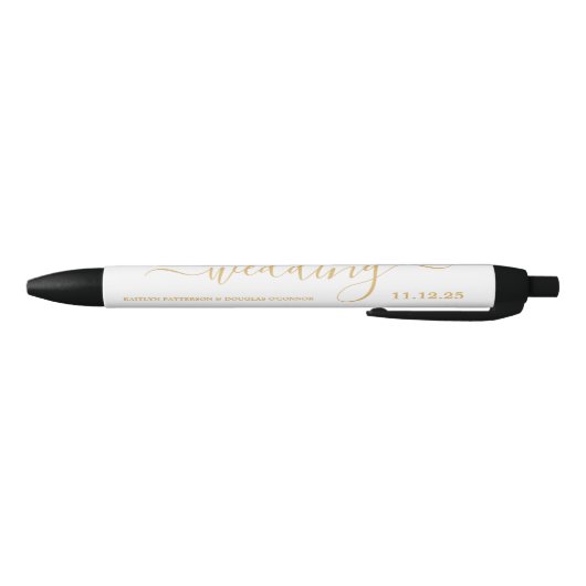 Stylo Noir Gold & White moderne Simple Script Wedding Faveur (Bas)