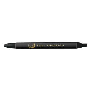 Stylo Noir Golden Golf Ball Logo Elegant Golfer Monogramme