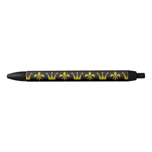 Stylo Noir Golden Royal Crown & Lily + votre backgr. & idées (Devant)