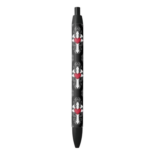 Stylo Noir Goth romantique coeur ailé motif (devant Vertical)