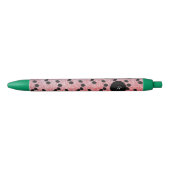 Stylo Noir Graines de pastèque fruit rose rouge faux brillant (Devant)