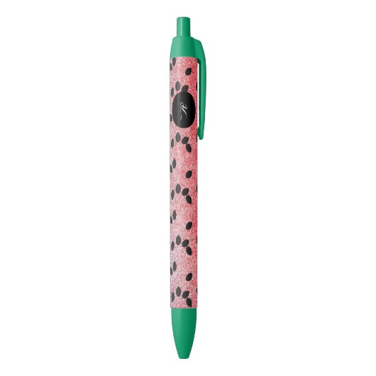 Stylo Noir Graines de pastèque fruit rose rouge faux brillant (Bas (Vertical))