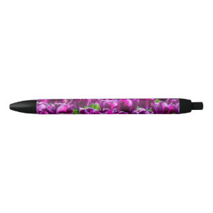 Stylo Noir Grand champ de tulipes pourpres