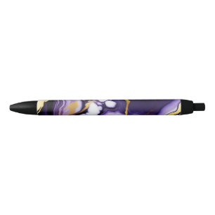 Stylo Noir Gras Trendy violet jaune or faux marbre