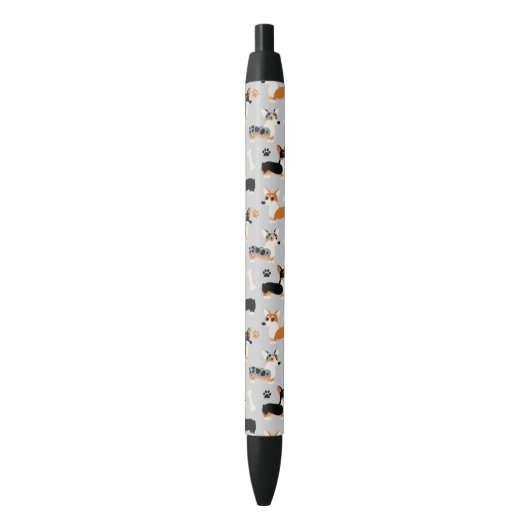 Stylo Noir Gris Motif de Corgi (devant Vertical)