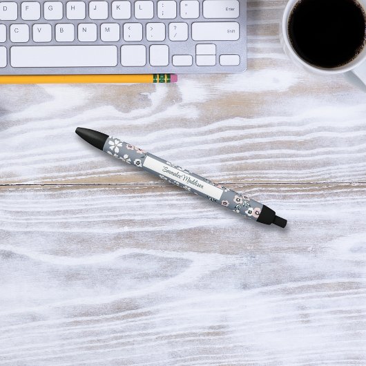 Stylo Noir Gris rose blanc Bohème Floral Ditsy Monogramme