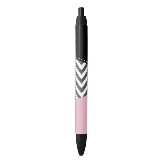 Stylo Noir Gris Zigzag, Gris Chevron, Motif Zigzag, Rose (devant Vertical)