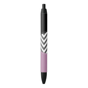Stylo Noir Gris Zigzag, Gris Chevron, Motif Zigzag, Violet