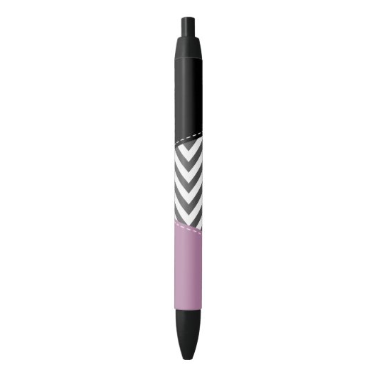 Stylo Noir Gris Zigzag, Gris Chevron, Motif Zigzag, Violet (devant Vertical)