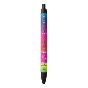 Stylo Noir Gymnastique argentée nommée personnalisée