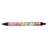 Stylo Noir Hibiscus Ananas Pastèque Tropical (Devant)