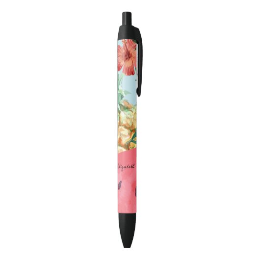 Stylo Noir Hibiscus Ananas Pastèque Tropical (Bas (Vertical))