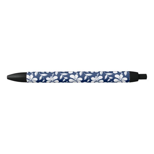 Stylo Noir hibiscus bleu et blanc (Devant)