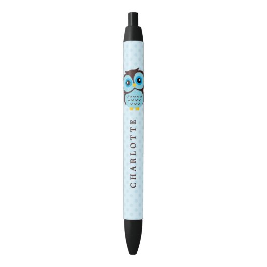 Stylo Noir Hibou lunatique bleu mignon (devant Vertical)