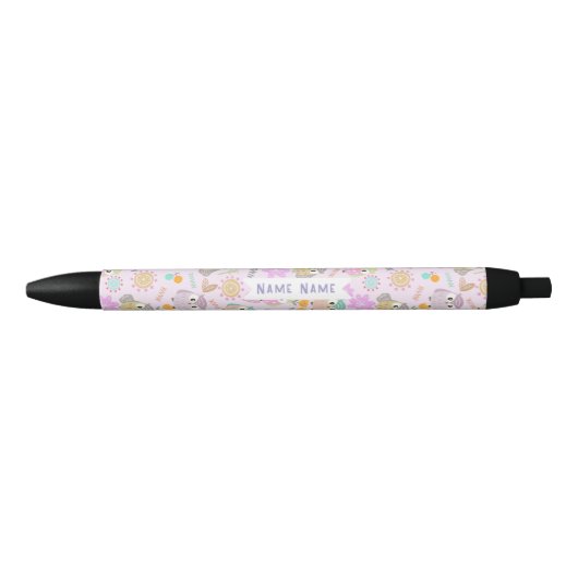 Stylo Noir Hibou Rose Pastel (Devant)