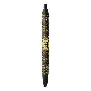 Stylo Noir Hiéroglyphes antiques égyptiens d'or de monogram