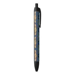 Stylo Noir Hiéroglyphes égyptiens Coléoptères dorés Paillette