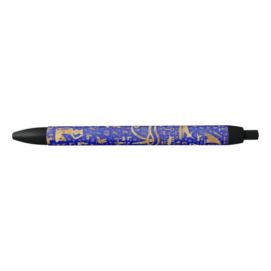 Stylo Noir Hiéroglyphes égyptiens - Lapis Lazuli et Gold (Devant)