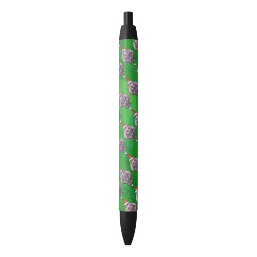 Stylo Noir Hippo à Santa Hat Motif sur vert (devant Vertical)