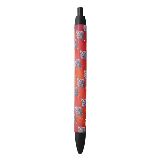 Stylo Noir Hippo mignon à Santa Hat Motif en rouge (devant Vertical)