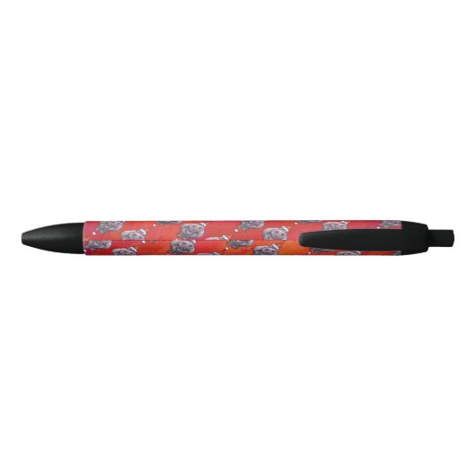 Stylo Noir Hippo mignon à Santa Hat Motif en rouge (Dos)