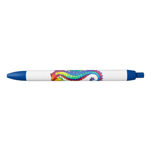Stylo Noir Hippocampe polygonal arc-en-ciel (Devant)