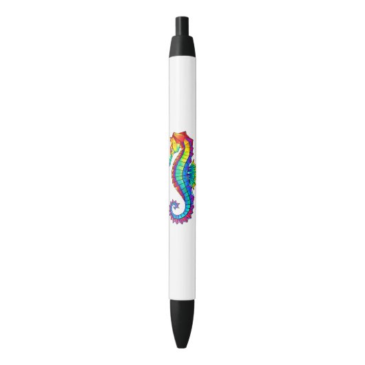 Stylo Noir Hippocampe polygonal arc-en-ciel (devant Vertical)