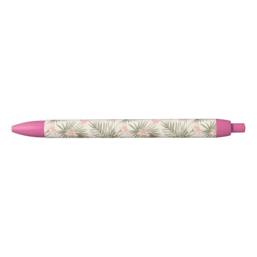 Stylo Noir Hisbiscus Tropical Palm Tree Motif (Devant)