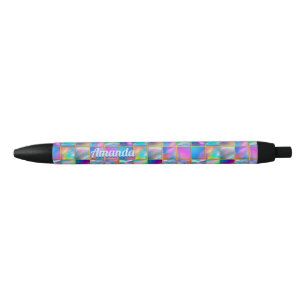 Stylo Noir Holographe élégant tendance fausse or géométrique