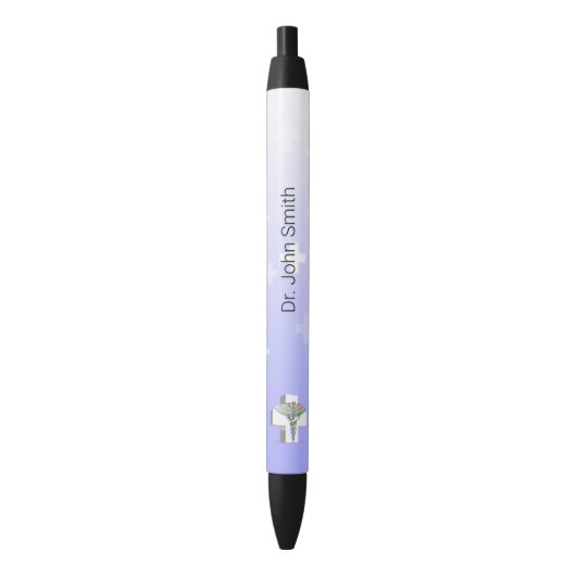 Stylo Noir Holographique Médicale 3D Caduceus Croix blanche (devant Vertical)