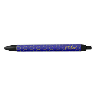 Stylo Noir Honeycombs motif or Marine arrière - plan bleu mar