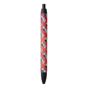 Stylo Noir Husky à Santa Hat Sur Rouge
